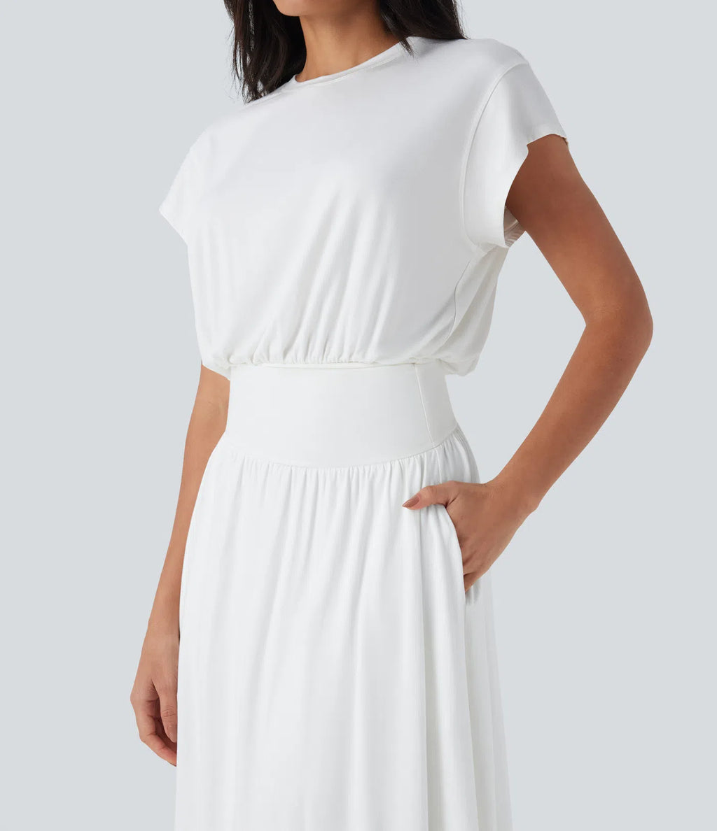 Vestido Santorini - Midi elegante con manga amplia y cintura marcada