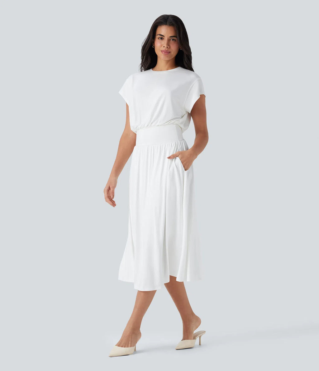 Vestido Santorini - Midi elegante con manga amplia y cintura marcada