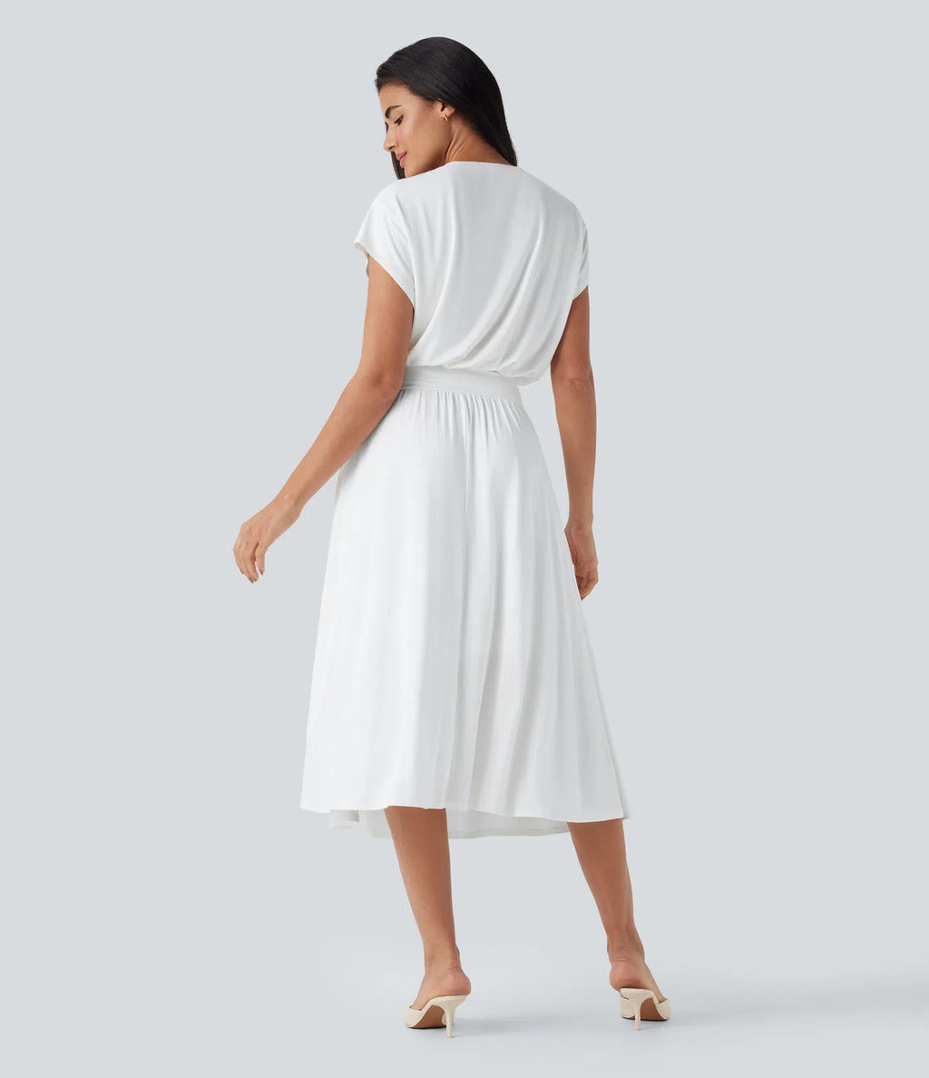 Vestido Santorini - Midi elegante con manga amplia y cintura marcada