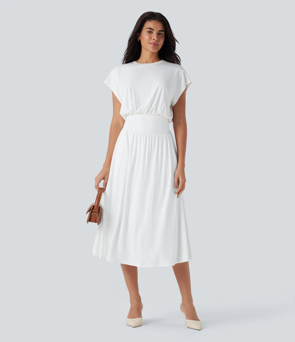 Vestido Santorini - Midi elegante con manga amplia y cintura marcada