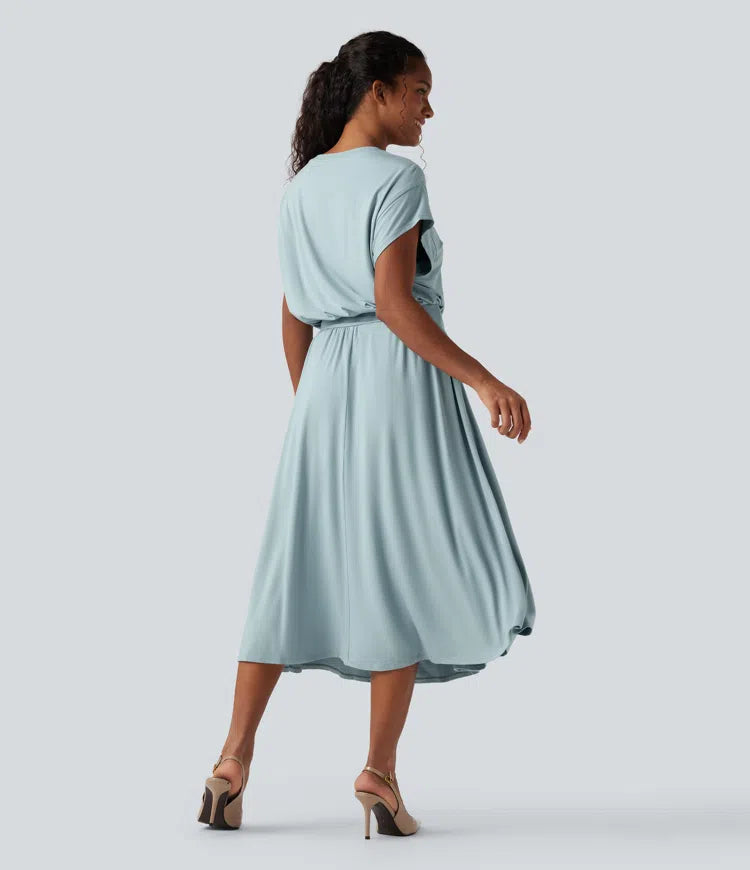 Vestido Santorini - Midi elegante con manga amplia y cintura marcada