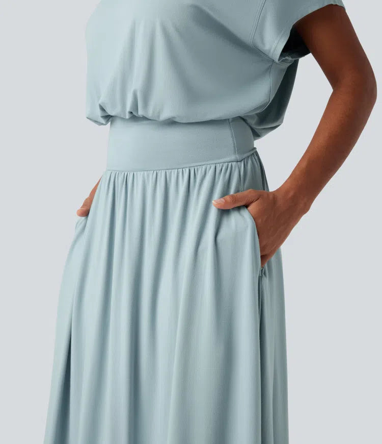 Vestido Santorini - Midi elegante con manga amplia y cintura marcada
