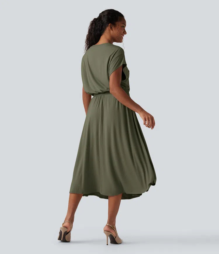 Vestido Santorini - Midi elegante con manga amplia y cintura marcada