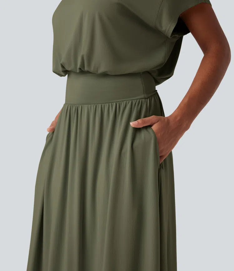 Vestido Santorini - Midi elegante con manga amplia y cintura marcada